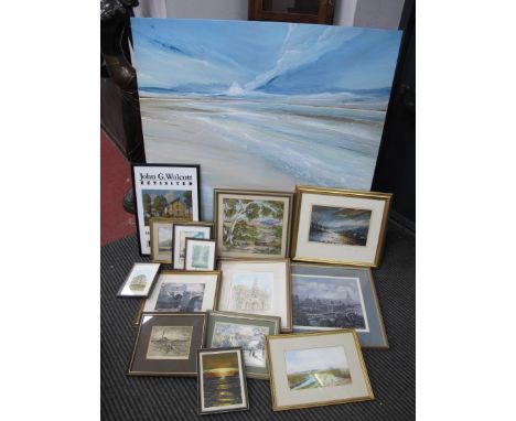 A Large Modern Canvas Seascape, 100cm x 100cm, together with other framed prints, (quantity).