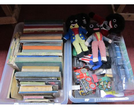 A Selection of Mid XX Century Annuals, Rupert, Wind in The Willows, etc, along with a Robertson's soft toys, etc:- Two Boxes 