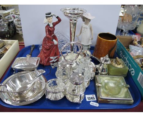 Nao Figure of a Girl with Umbrella, Staffordshire figure of an elegant lady, onyx, plated ware etc.