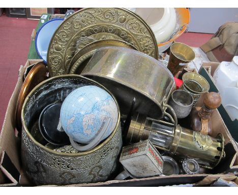 E. Thomas &amp; Williams Ltd, Brass Miners Lamp, No. 105921, Indian brass Jardiniere, pewter mugs, etc:- One Box