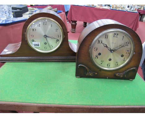 An Early XX Century Napoleons Mantle Clock, Roman numeral dial, Westminster chimes, along with a Jumo mantle clock. (2).