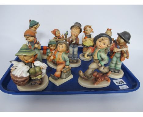 Ten Hummel Figures, including Boy with Rabbits, Boy with Violin:- One Tray.