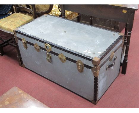 Early XX Century Travel/Steamer Trunk, three clasps, metal edging.