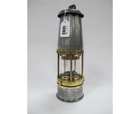 Miners Lamp, The Wolf Safety Lamp Co, (Wm Maurice of Sheffield), No. 29 to oval plaque 28.5cm high with handle down.
