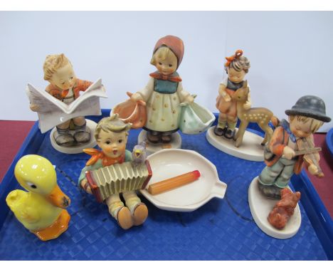 Hummel Figures, including Boy reading Newspaper, Girl with paniers, duck with fly on nose etc:- One Tray