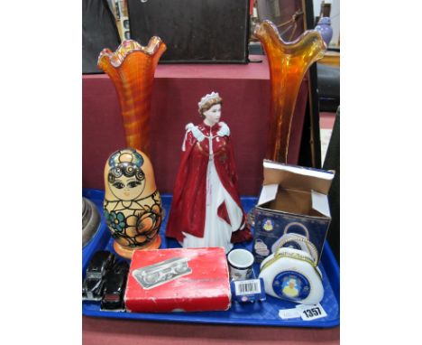 Royal Worcester 'In Celebration of The Queens 80th Birthday 2006' Figurine, Carnival vases, Russian wooden dolls, etc:- One T