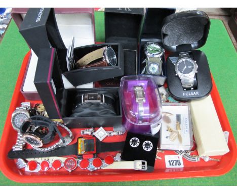 Various Gents and Ladies Wristwatches, including Pulsar, Beckham, Sekonda, Ottex and costume jewellery, etc:- One Tray