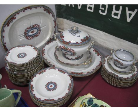 Davenport 'Dresden Star' Pottery Dinner Service, of approximately forty seven pieces (some damages), including two meat plate