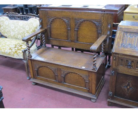 An Oak Monks Bench, (top detached).