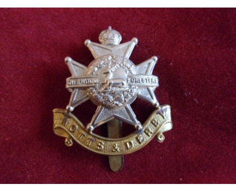 Notts and Derby WWI Cap Badge (Bi-metal), slider. K&amp;K: 662