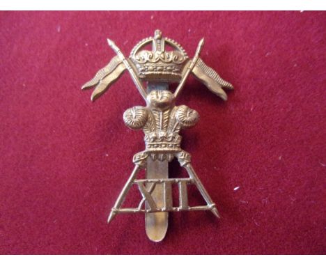 The 12th (Prince of Wales's Royal) Lancers Cavalry Field-Service Economy Cap Badge (Brass), slider, second type. K&amp;K: 768