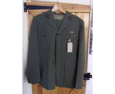 Royal Marine No.2 EIIR Officers Uniform including: Jacket and Trousers, bronzed buttons and collar badges and two place medal