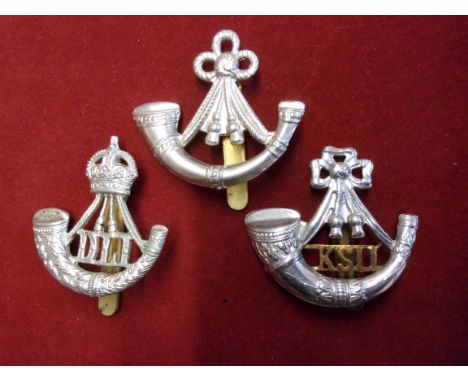 Durham Light Infantry, Oxford + Bucks Light Infantry and Kings Own Shropshire Infantry cap badges (3)
