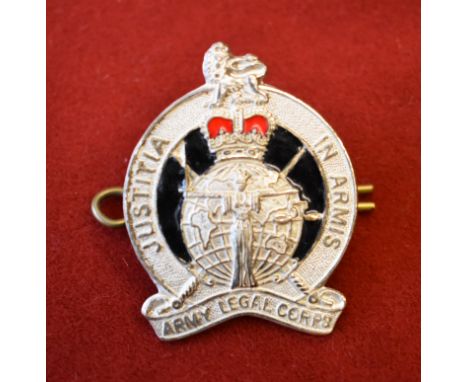 Army Legal Corps EIIR Cap Badge (Gilt and enamel), two lugs and makers mark '010'