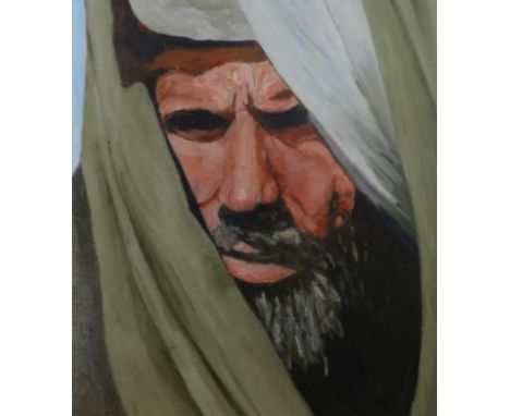 Lennox Manton, oil on board, portrait of a Middle Eastern man with beard, 30cm x 26cm.