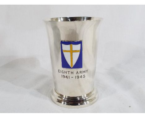 A hallmarked silver cup engraved Eight Army 1941-1945 Birmingham assay 1972 in presentation case, approx weight 153 gm