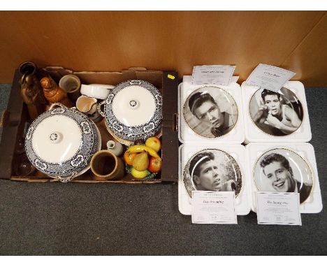 Two boxes containing a quantity of ceramics to include a pair of Regal blue and white tureens, a West German vase, Wedgwood, 