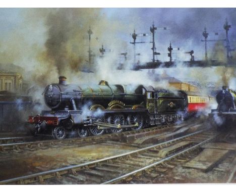 David Weston - a colour print entitled Browsholme Hall, 460 Steam Locomotive with tender, illustrated at Shrewsbury, signed i