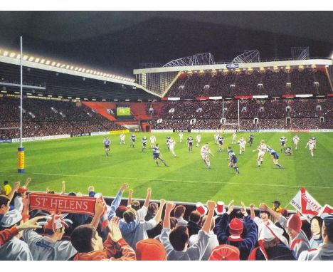 Rugby Superleague Grand Final - a colour print issued in a limited edition from a painting by Peter Watson depicting the fina