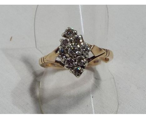 A lady's hallmarked 9 carat yellow gold diamond cluster ring, approx weight 3.21 gm (all in) size O