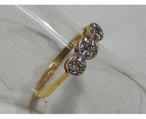 A lady's hallmarked 18 carat gold and platinum trilogy ring, approx weight 1.66 gm (all in) size M + 1/2, boxed