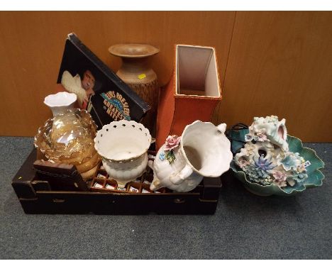 A good mixed lot to include glass light fittings, a collection of thimbles, ceramics, Elvis Presley Greatest Hits, vases and 