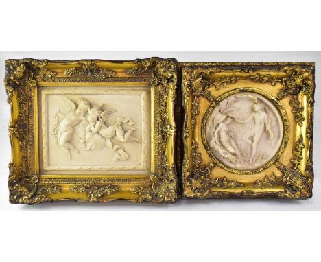 Two maritime themed prints, a tile with printed image of a horse and jockey, and two relief moulded plaques, largest 25 x 35c