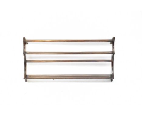 ERCOL; a dark elm wall-hanging plate rack, with Ercol sticker, 48 x 97cm.Condition Report: There is paint to the back where i