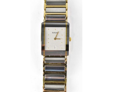 RADO; a DiaStar two-tone gentlemen's quartz wristwatch, the textured dial set with date aperture, on chrome and gold-plated f