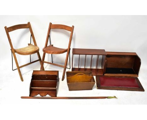 PORT OF LIVERPOOL; a collection of items comprising a pair of folding chairs, a brass and wooden trug, a wooden shelf, two ma