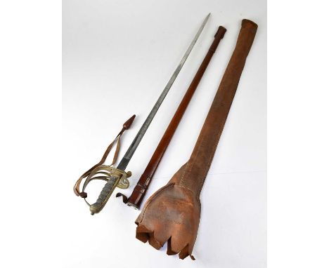 A George V 1845 pattern infantry officer's sword, the 32 1/2" fullered blade with acid etched decoration including GR crown c