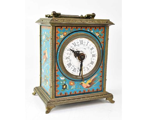 JAPY FRÈRES; a 19th century French painted carriage clock, the back engraved 'Grand Prix d'Horlogerie 1878', the enamelled di