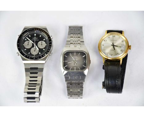 Three gentlemen's wristwatches' comprising a Seiko quartz chronograph, model 7A28-703B, an Excalibur wristwatch, the silvered