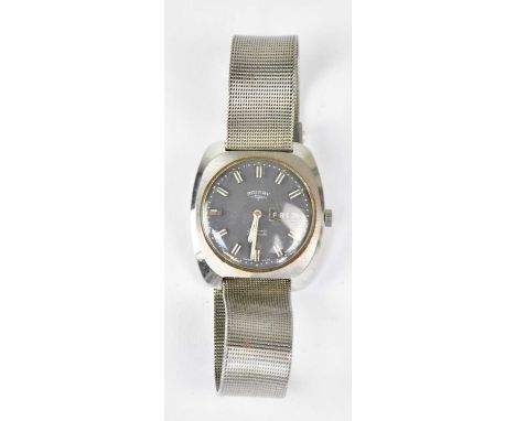 ROTARY; a gentlemen's vintage stainless steel wristwatch with automatic 21 jewel movement, the black dial set with raised bat