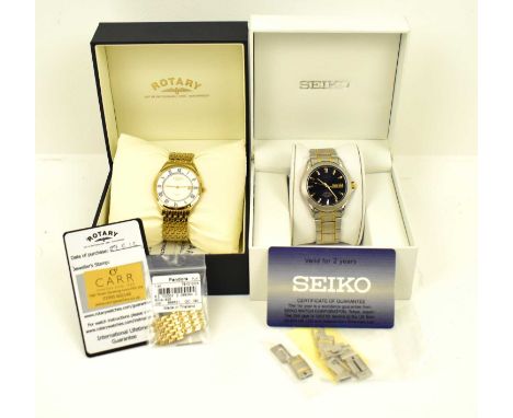 Two gentlemen's watches comprising a Seiko Sapphire, the blue dial set with raised baton markers, minute track and day/date a