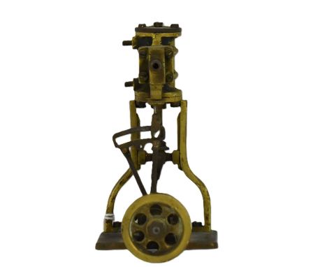 A vintage brass scratch-built single cylinder stationary engine, height 11cm, base plate 6 x 4.5cm.Condition Report: Well mad