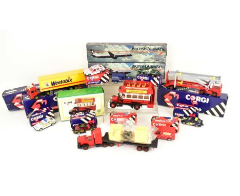CORGI; nine boxed Corgi diecast vehicles comprising Volvo Container Truck, Scammell Truck, Volvo Car Transporter, Ford Transi