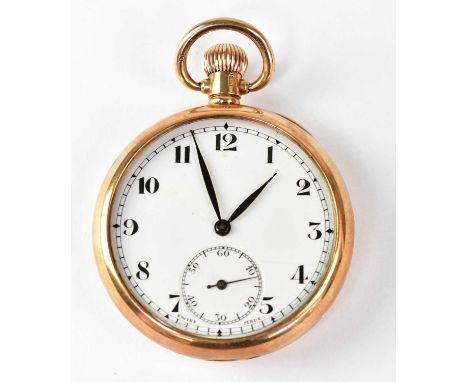 DENNISON; a 9ct gold open face pocket watch, the white enamelled dial set with Arabic numerals and subsidiary seconds dial, d