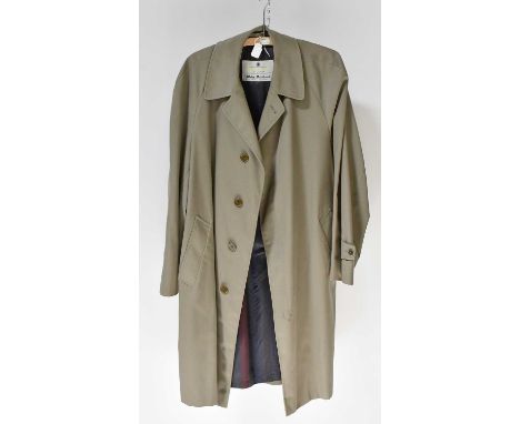 AQUASCUTUM OF LONDON FOR WATSON PRICKARD; an Aqua 5 olive green overcoat with striped lining and a Nikador vintage Leder u Sp