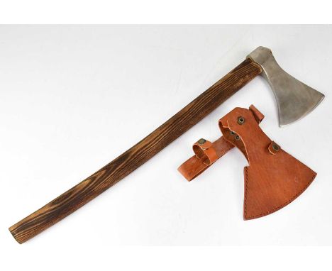 A re-enactment axe with leather sheath, overall length 66cm.Condition Report: - Please note that this lot is not suitable for