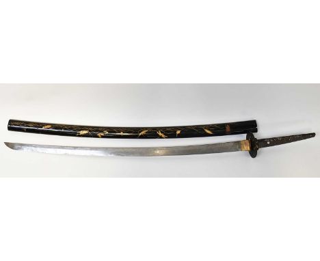 A 19th century Japanese Katana, with 29" curved blade, the gilt-heightened pierced tsuba depicting warriors and fuchigashira 