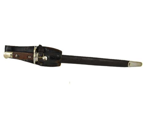An Enfield 1907 pattern bayonet by Wilkinson, blade length 43cm, overall length 55cm, with scabbard and black leather frog.Co