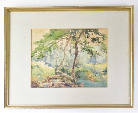 R. WOOD; watercolour, lake with bridge and castle to the background and trees to the foreground, signed and dated '86 lower r