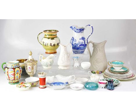 A quantity of 19th and 20th century ceramics and glassware to include cut glass tumblers, a Chinese Famille Rose saucer, a Br