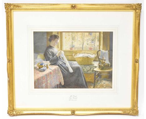 JOHN RANDALL (fl.1861-1884); watercolour, 'Mrs Clough', a domestic scene of a mother darning stockings, signed lower right, t