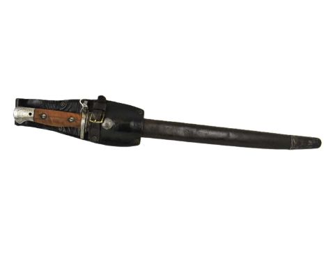 An Enfield 1907 pattern bayonet by Wilkinson, stamped '24', blade length 43cm, overall length 55cm, with scabbard and black l