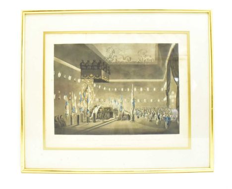 AFTER AUGUSTUS-CHARLES PUGIN; an early 19th century coloured etching titled 'The Remains of Lord Viscount Nelson Laying in St