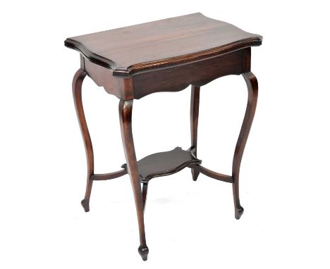 An Edwardian mahogany fold-over card table with swivel top, on slender cabriole legs with undertier, 72 x 57 x 39cm (when clo