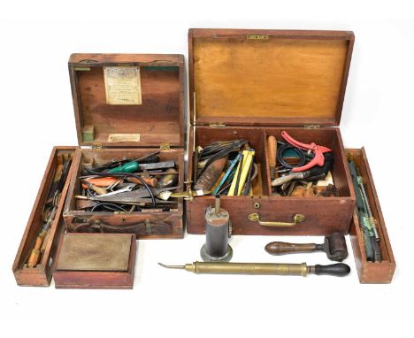PORT OF LIVERPOOL; a quantity of vintage tools, some from the Port of Liverpool, contained within wooden boxes, one with leat