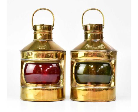 A pair of brass ships' lights, inscribed 'Port' and 'Starboard', height including handle approx. 27.5cm (2).Condition Report: